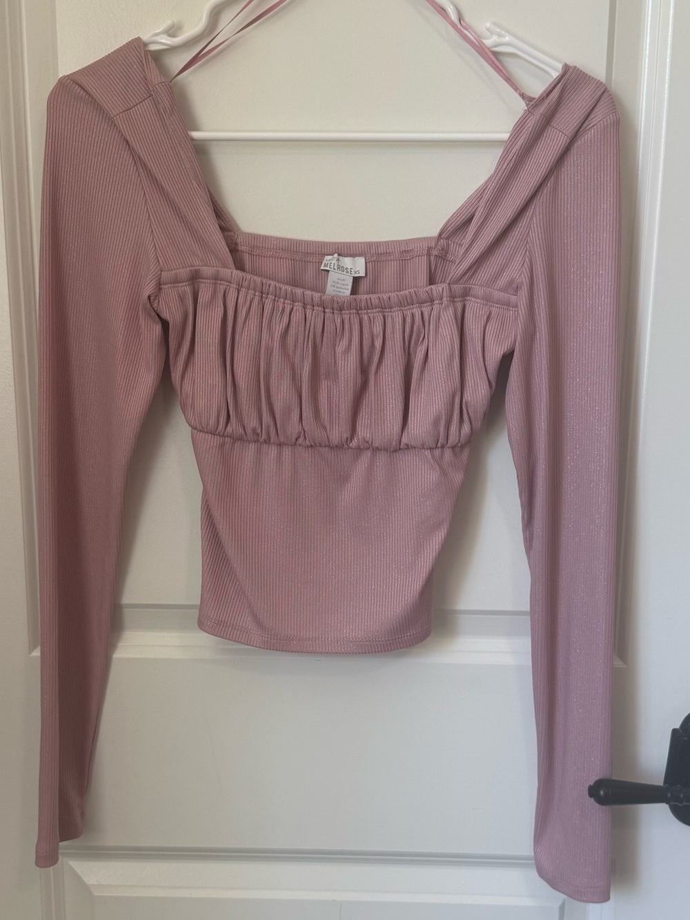 Tilly’s West of Melrose Dusty Mauve Ribbed Square Neck Long Sleeve Top